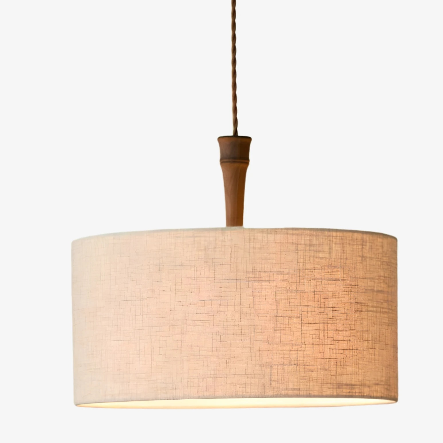 Suspension tambour en lin naturel avec douille en bois