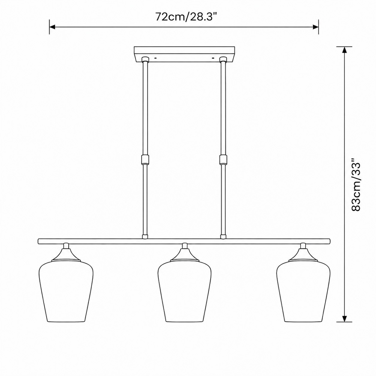 Dimensions of the Strellux 4-light linear chandelier