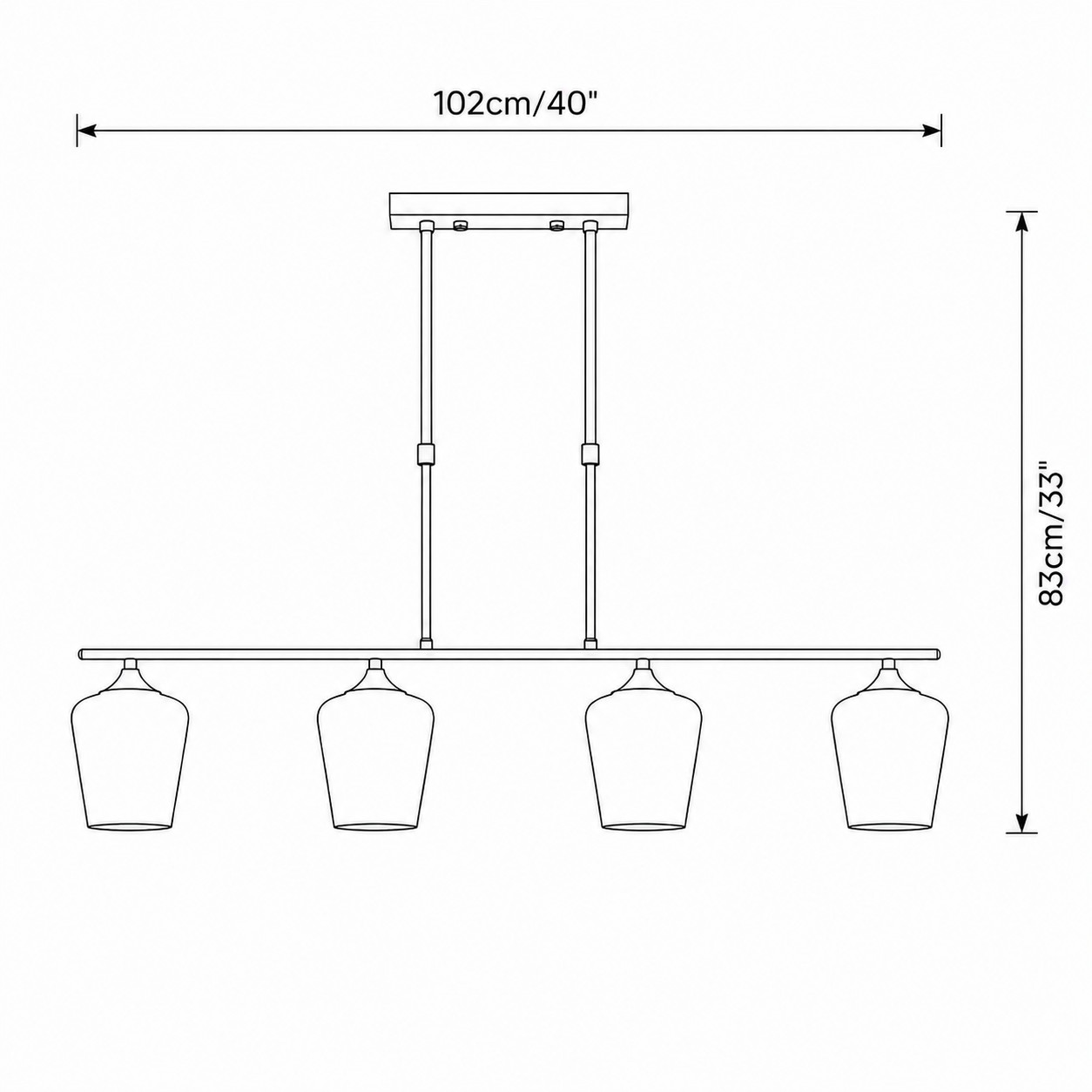 Dimensions of the Strellux 3-light linear chandelier