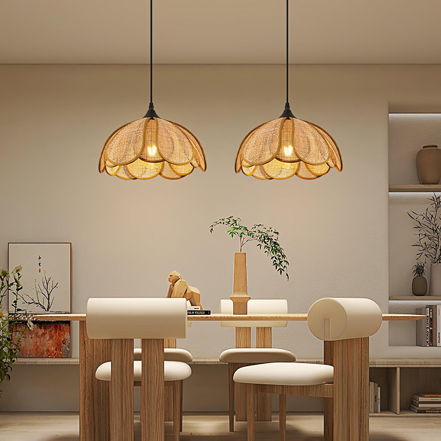 Layered Rattan Petal Plug-In Swag Pendant