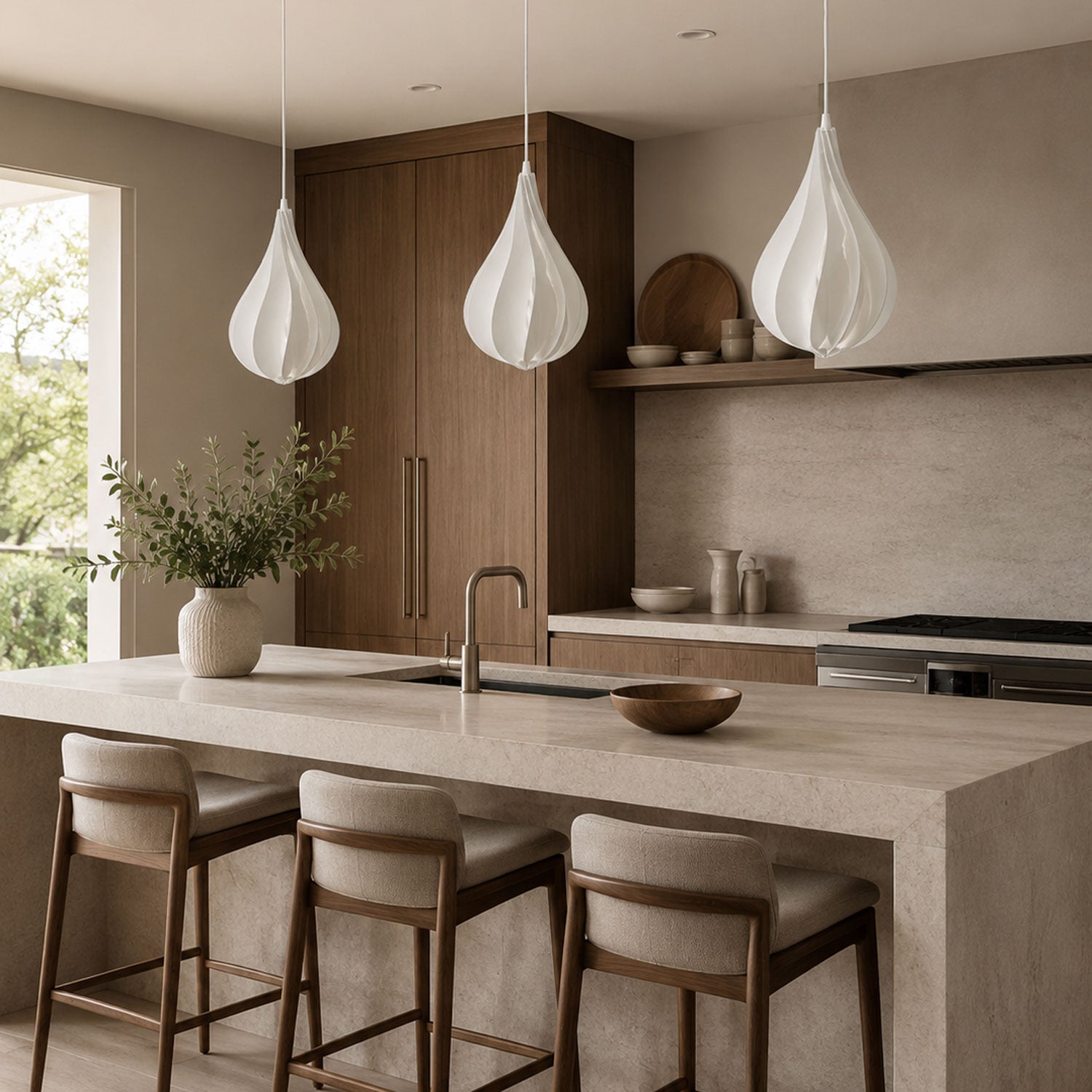 White Spiraling Polymer Teardrop Pendant Light