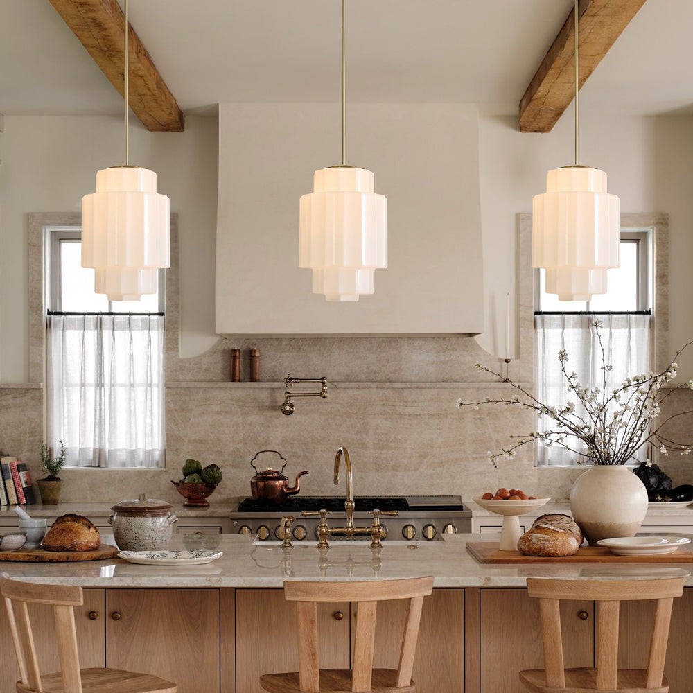 Antique Brass Tiered Opal White Glass Pendant Light