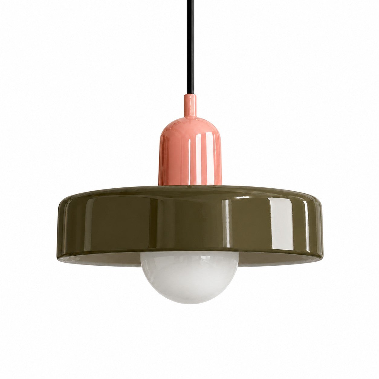 Pink surface with green glass shade