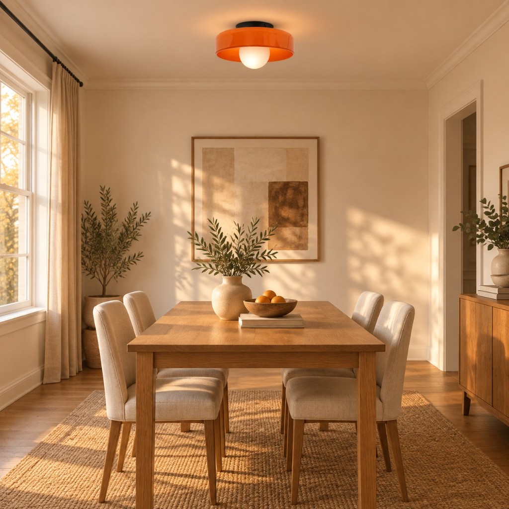 Gele Glasenti Halo-lamp in de eetkamer