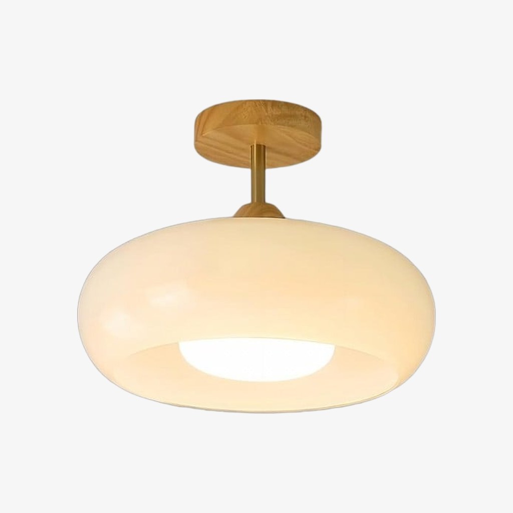 Bauvia Vintage Bauhaus Glass Ceiling Light – Modern Artistic Lamp with Wooden Base for Living Room N62 8