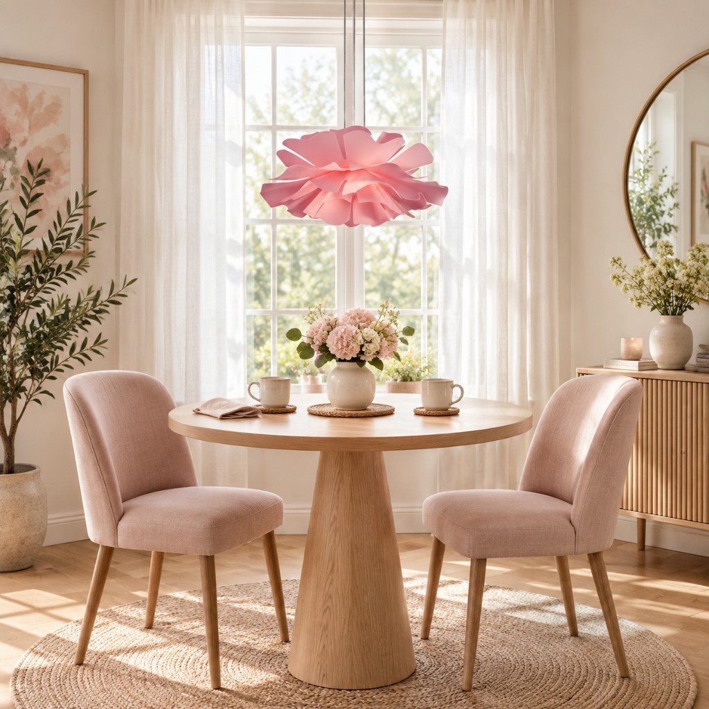 Roze Flora boven een eettafel