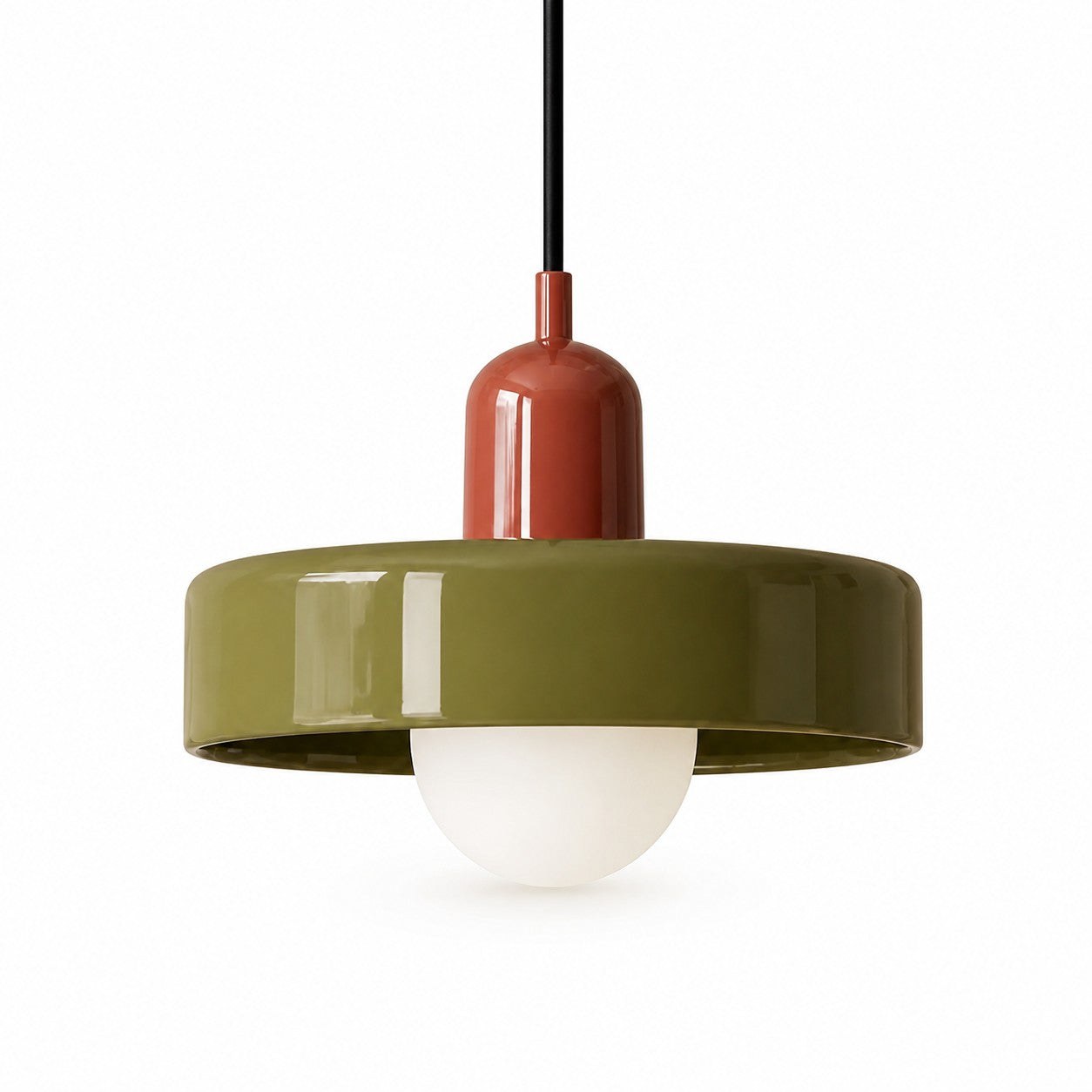 Red surface with green glass shade