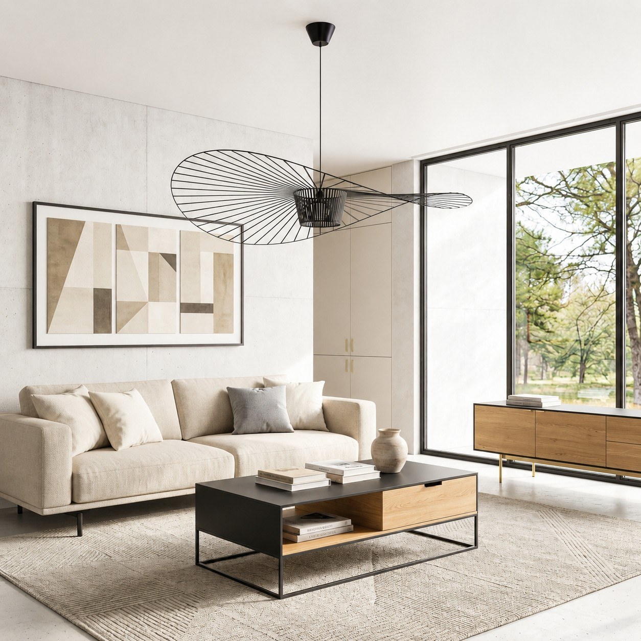 Suspension Vertigo en fibre de verre, profil en chapeau de paille dans un intérieur