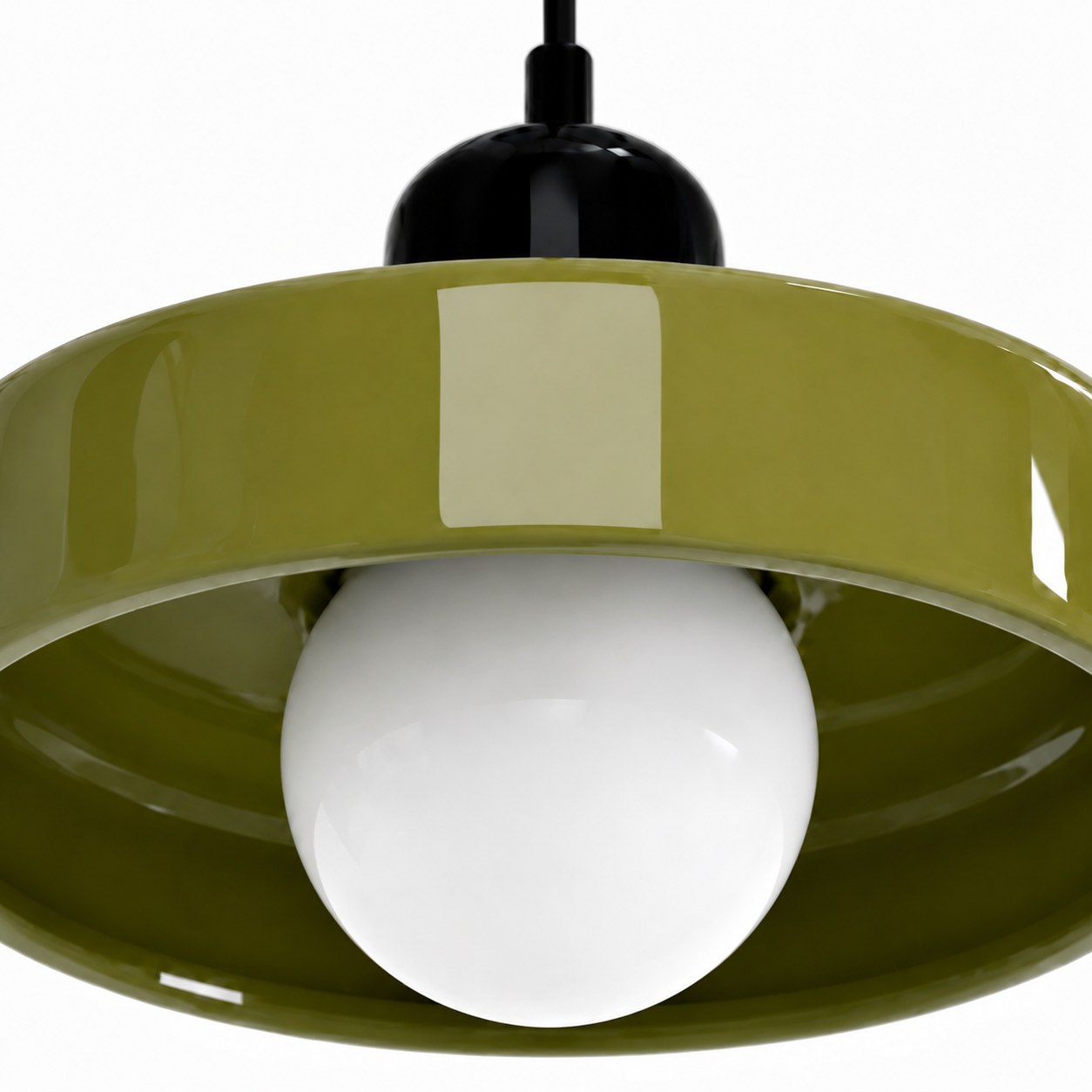 Close underside view of the glass disc and frosted globe