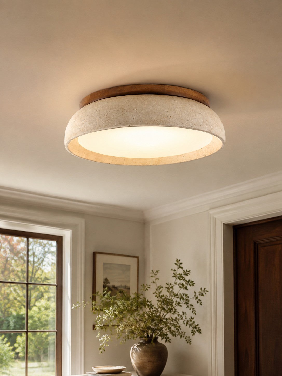 Travira Sculptural Travertine Ceiling Fixture - Soft Ambient Light for Bedroom Living Room or Entryway 9