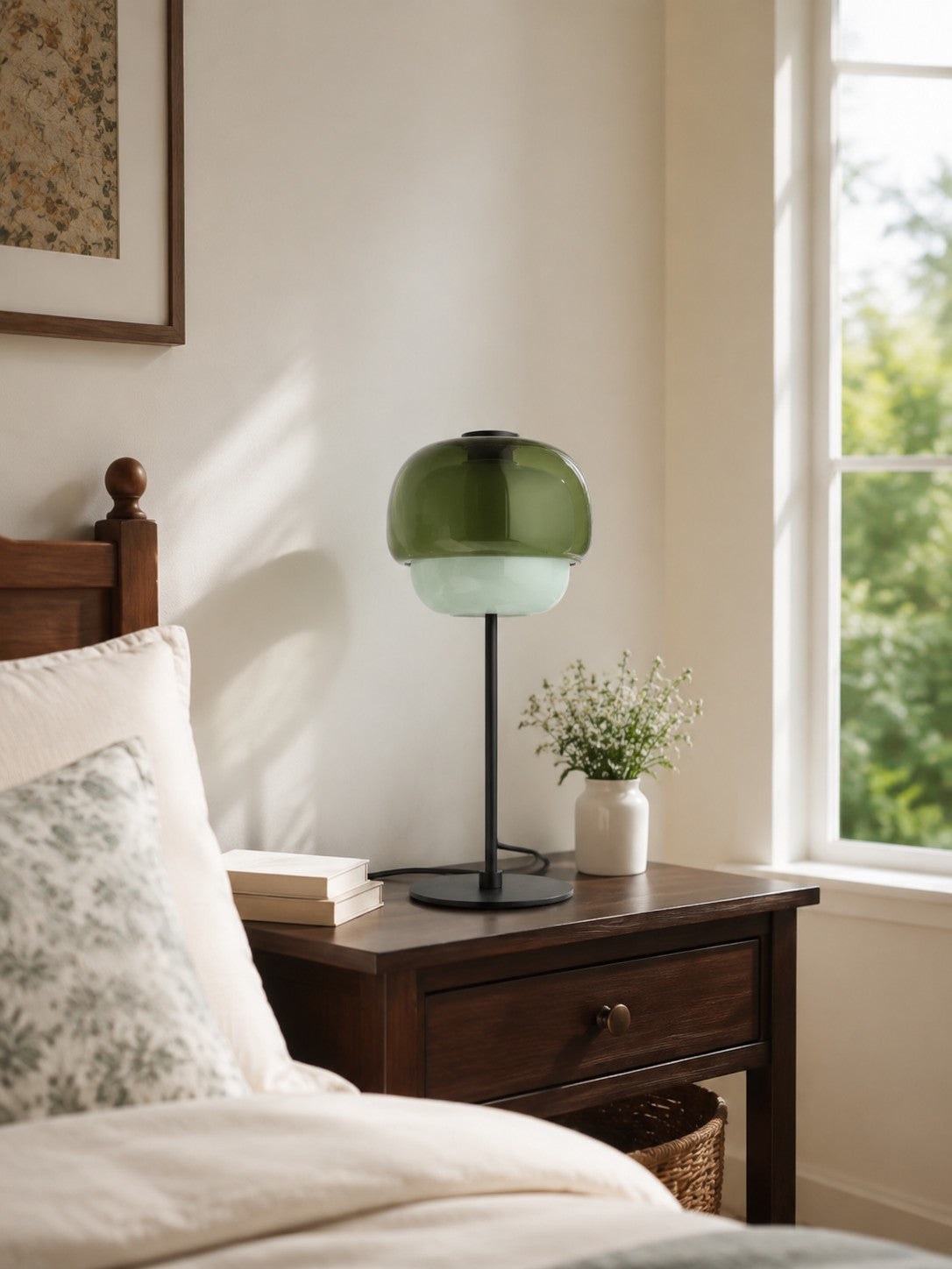 Clinco Mid Century Modern Glass Mushroom Table Lamp – Double Layer Glass Table Lamp for Nightstands and Sideboards 15