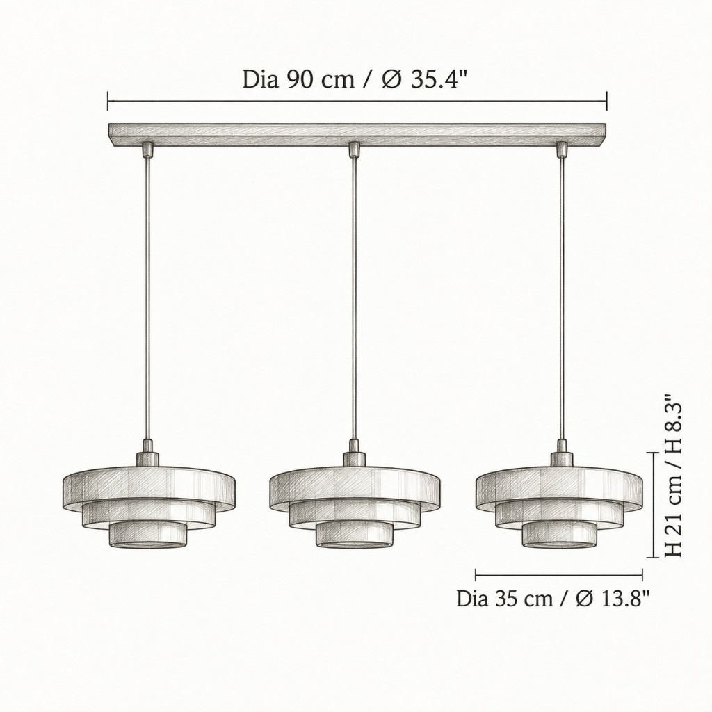 Maattekening, 3-lichts, stang Ø 90 cm