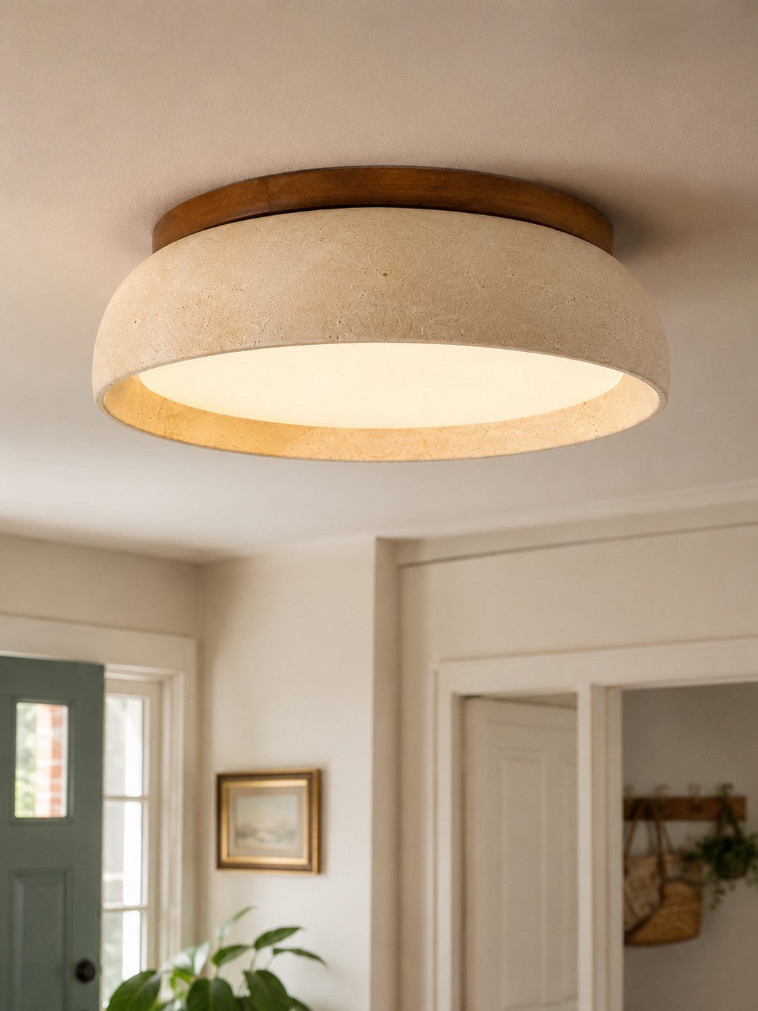 Travira Sculptural Travertine Ceiling Fixture - Soft Ambient Light for Bedroom Living Room or Entryway 4