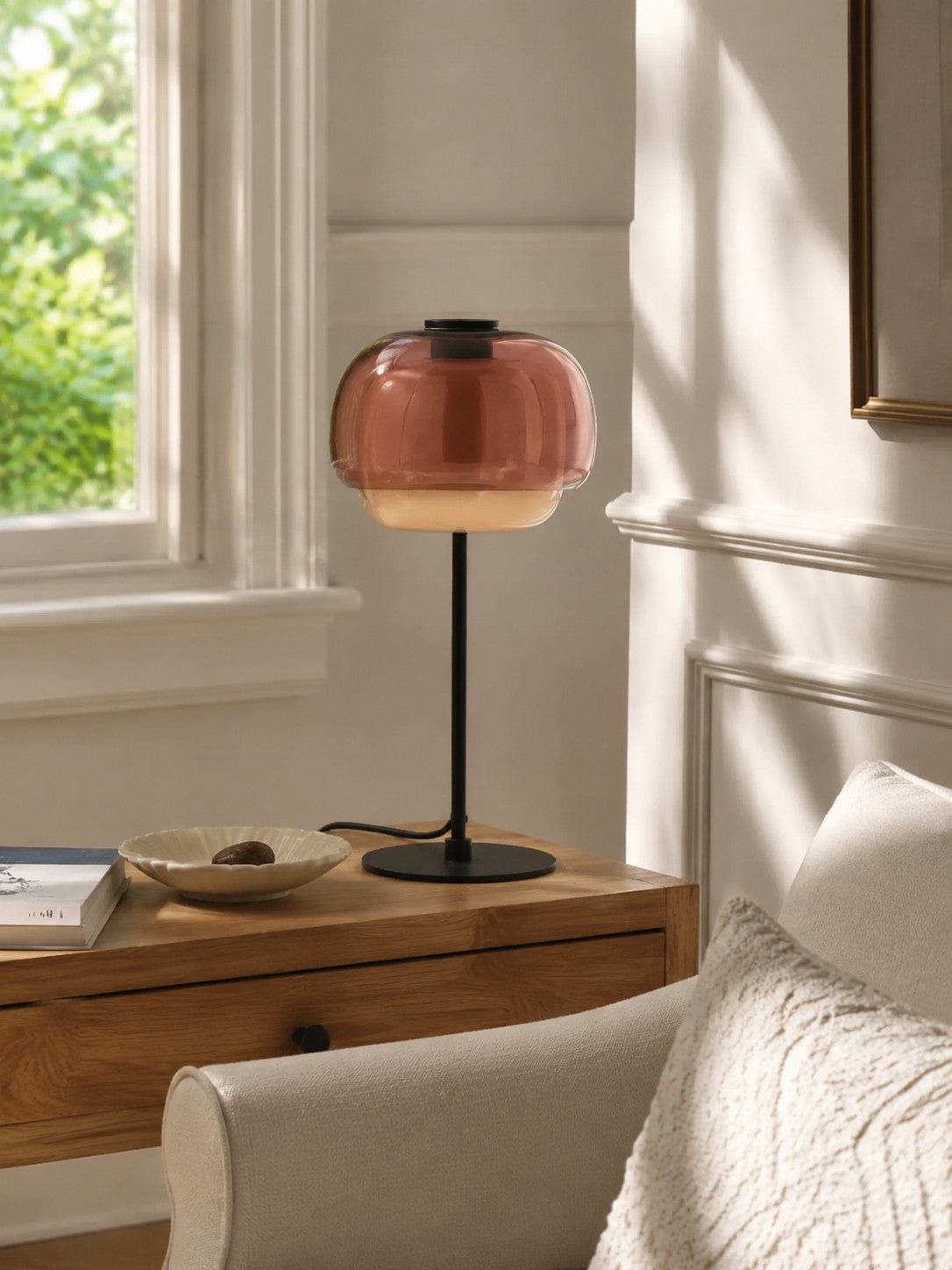Clinco Mid Century Modern Glass Mushroom Table Lamp – Double Layer Glass Table Lamp for Nightstands and Sideboards 24