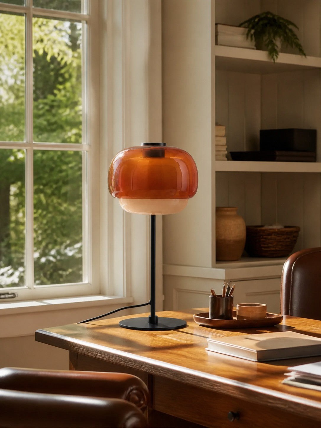 Clinco Mid Century Modern Glass Mushroom Table Lamp – Double Layer Glass Table Lamp for Nightstands and Sideboards 23
