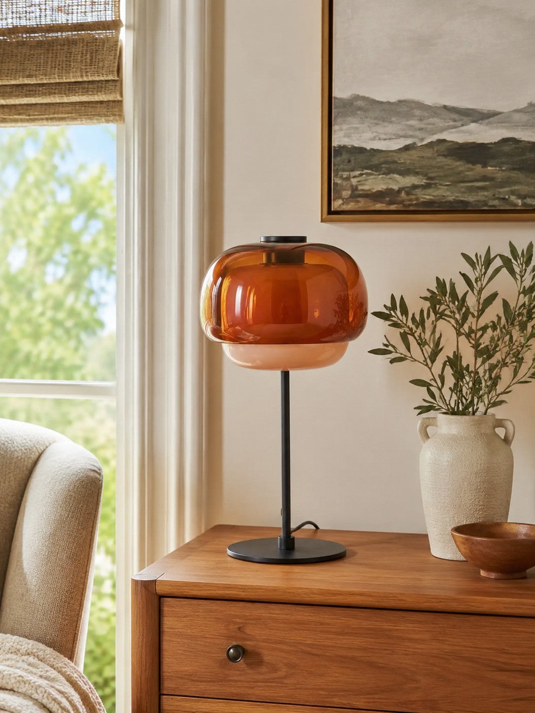 Clinco Mid Century Modern Glass Mushroom Table Lamp – Double Layer Glass Table Lamp for Nightstands and Sideboards 22
