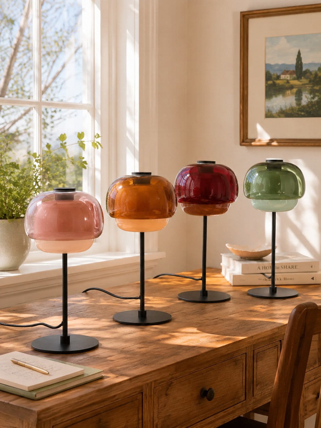 Clinco Mid Century Modern Glass Mushroom Table Lamp – Double Layer Glass Table Lamp for Nightstands and Sideboards 3