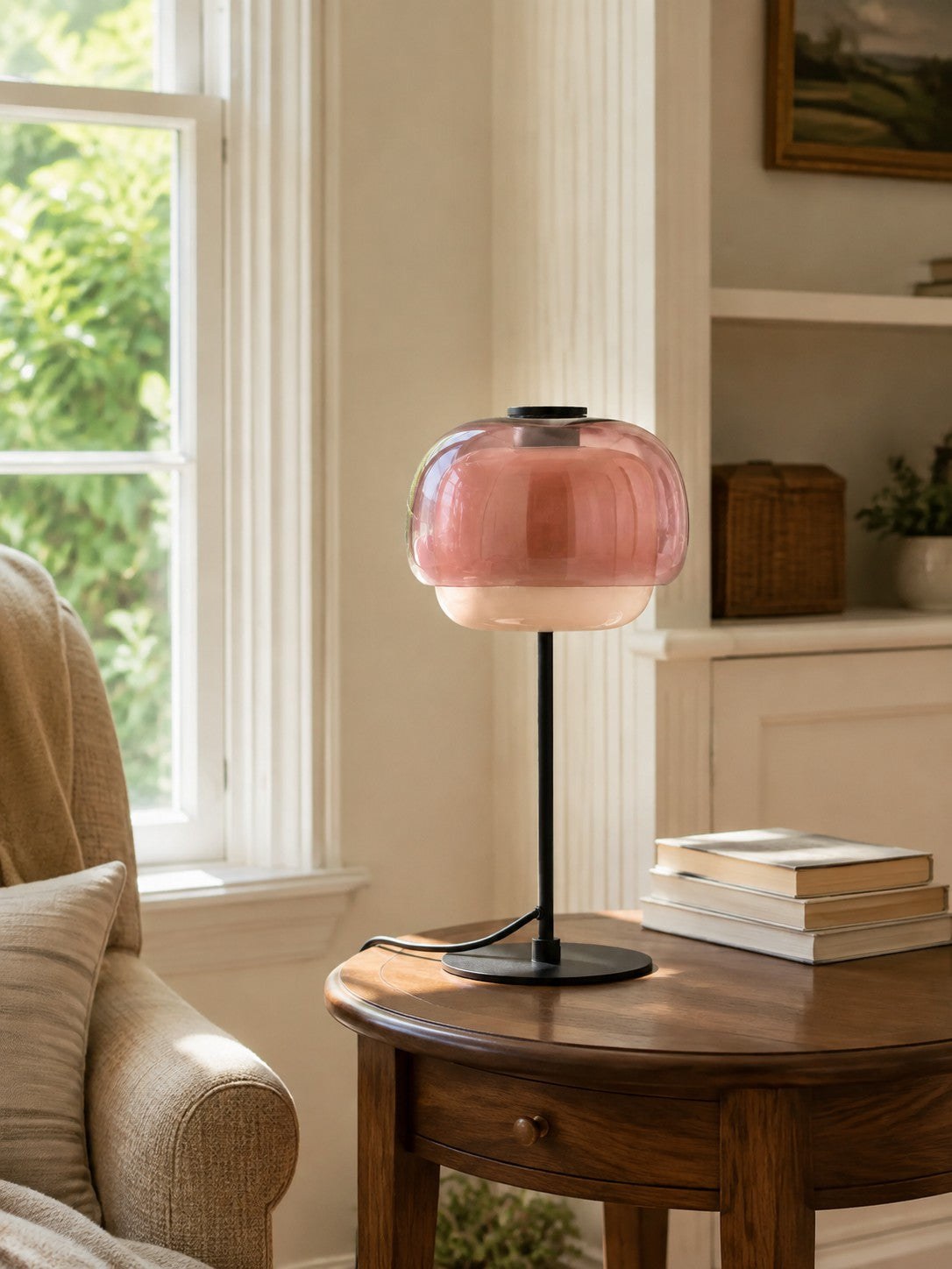 Clinco Mid Century Modern Glass Mushroom Table Lamp – Double Layer Glass Table Lamp for Nightstands and Sideboards 8