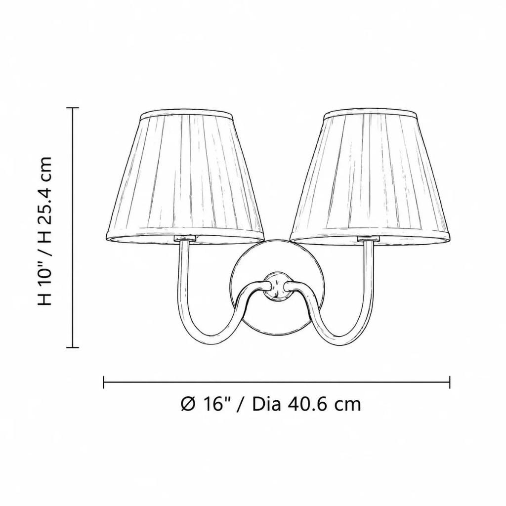 Luvora driedimensionale tekening, 2-lichts, hoogte 10 inch, totale breedte 16 inch