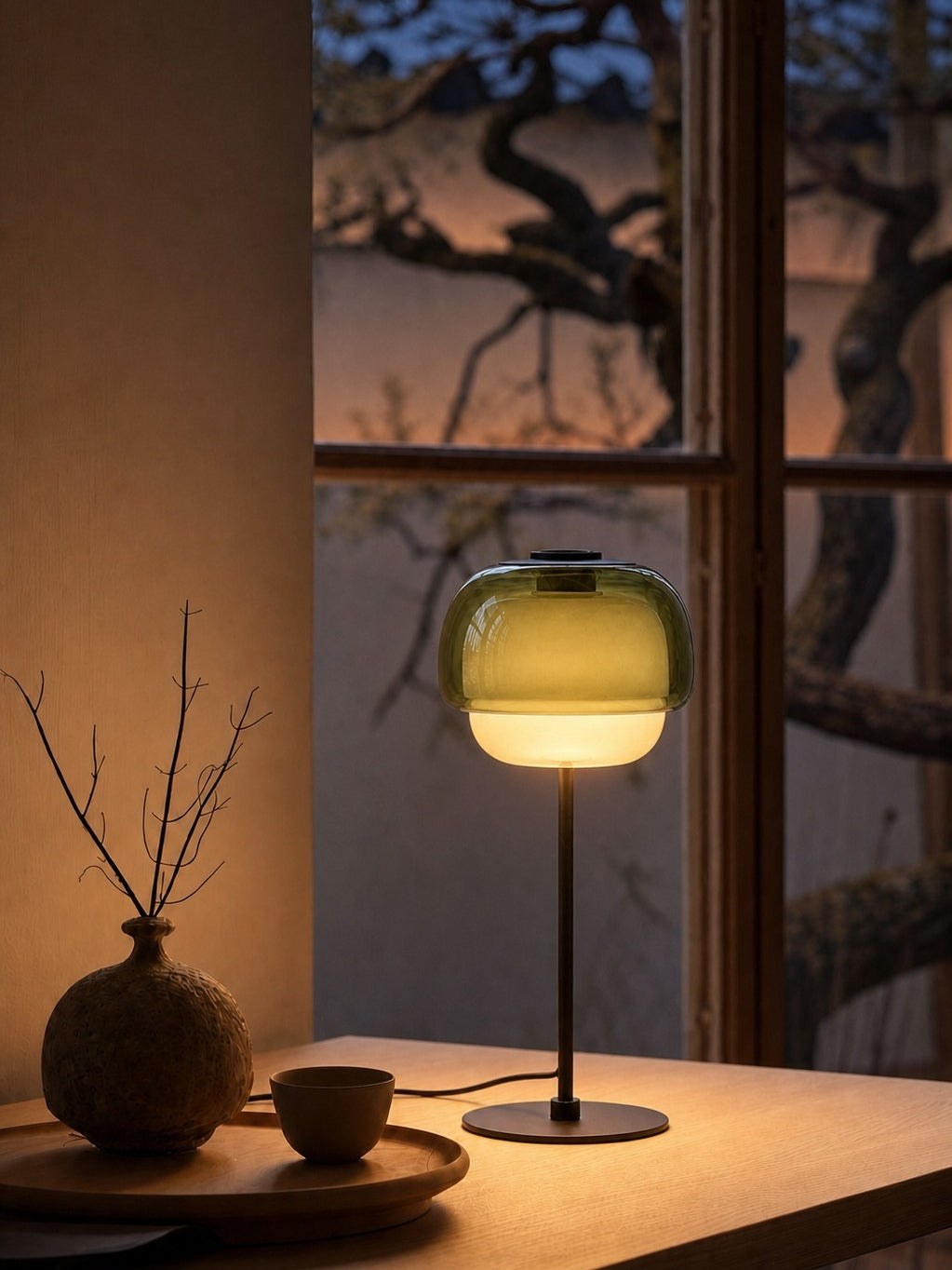 Clinco Mid Century Modern Glass Mushroom Table Lamp – Double Layer Glass Table Lamp for Nightstands and Sideboards 2