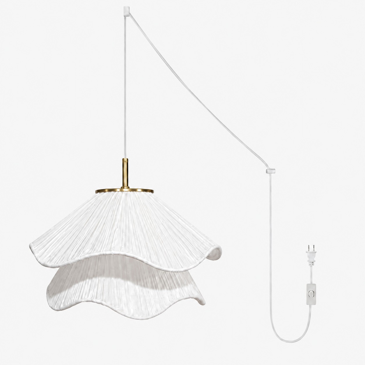 Layered Pleated Fabric Plug-In Pendant Light
