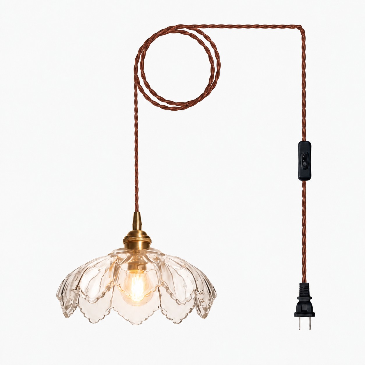 Fluted Flower Glass Plug-In Swag Pendant