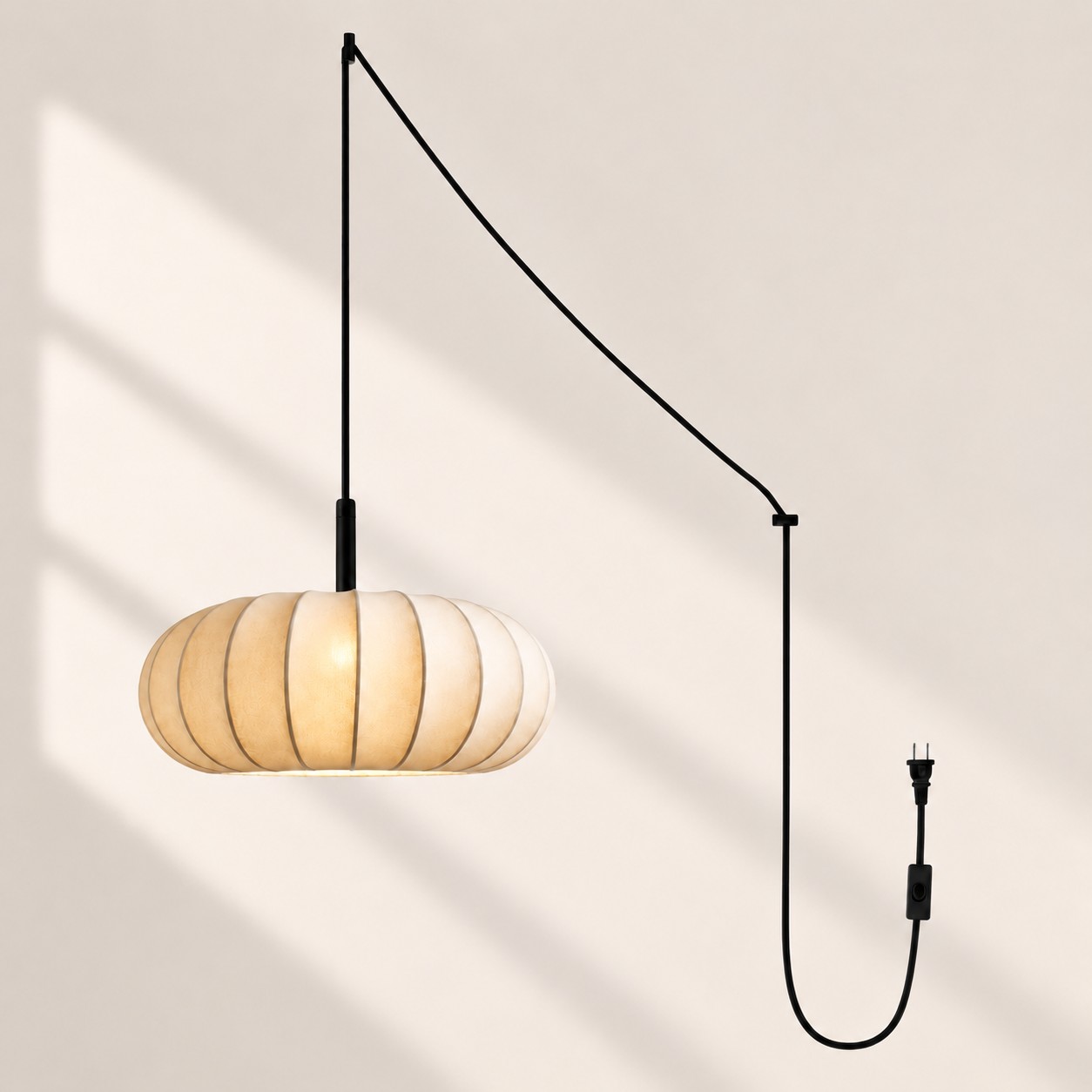 White Fabric Plug-In Pendant Lamp