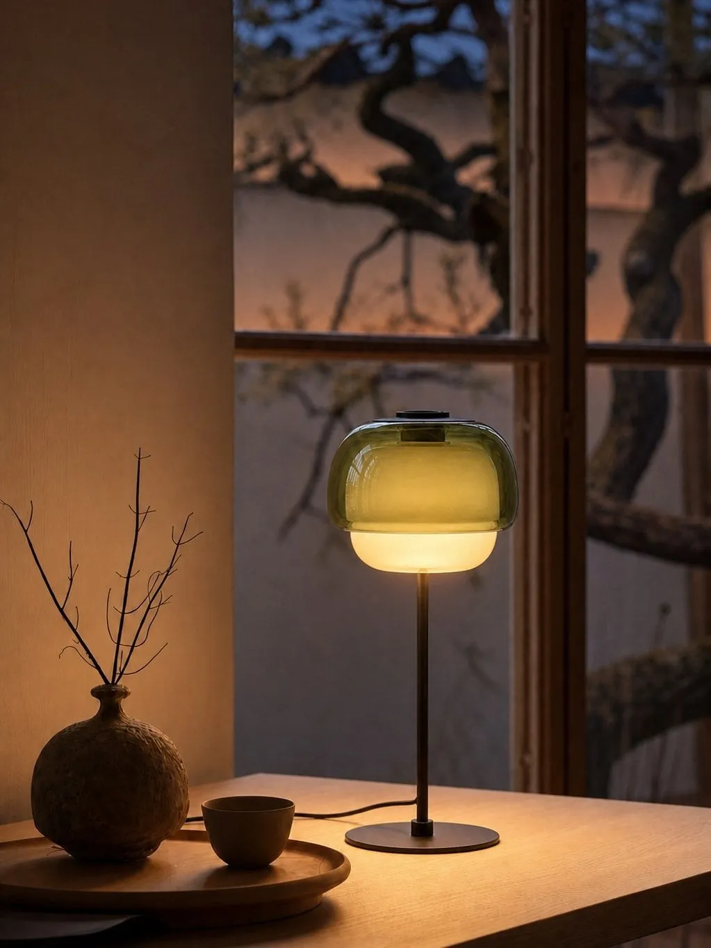 Clinco Mid Century Modern Glass Mushroom Table Lamp – Double Layer Glass Table Lamp for Nightstands and Sideboards 2
