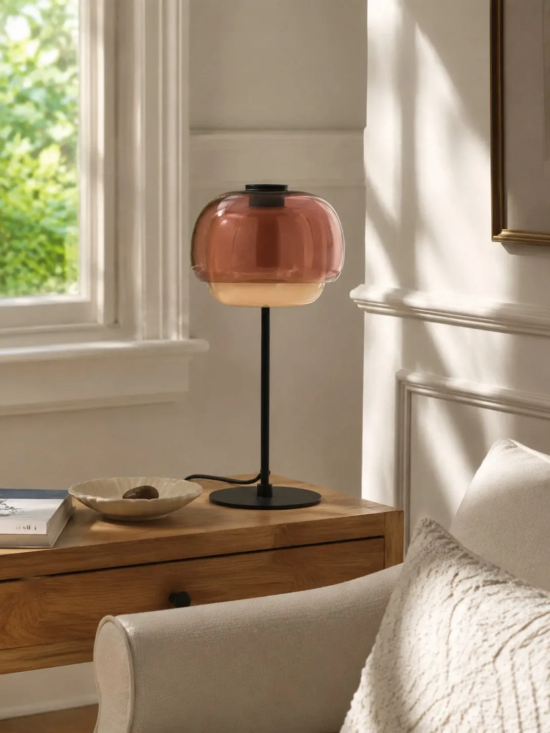 Clinco Mid Century Modern Glass Mushroom Table Lamp – Double Layer Glass Table Lamp for Nightstands and Sideboards 24