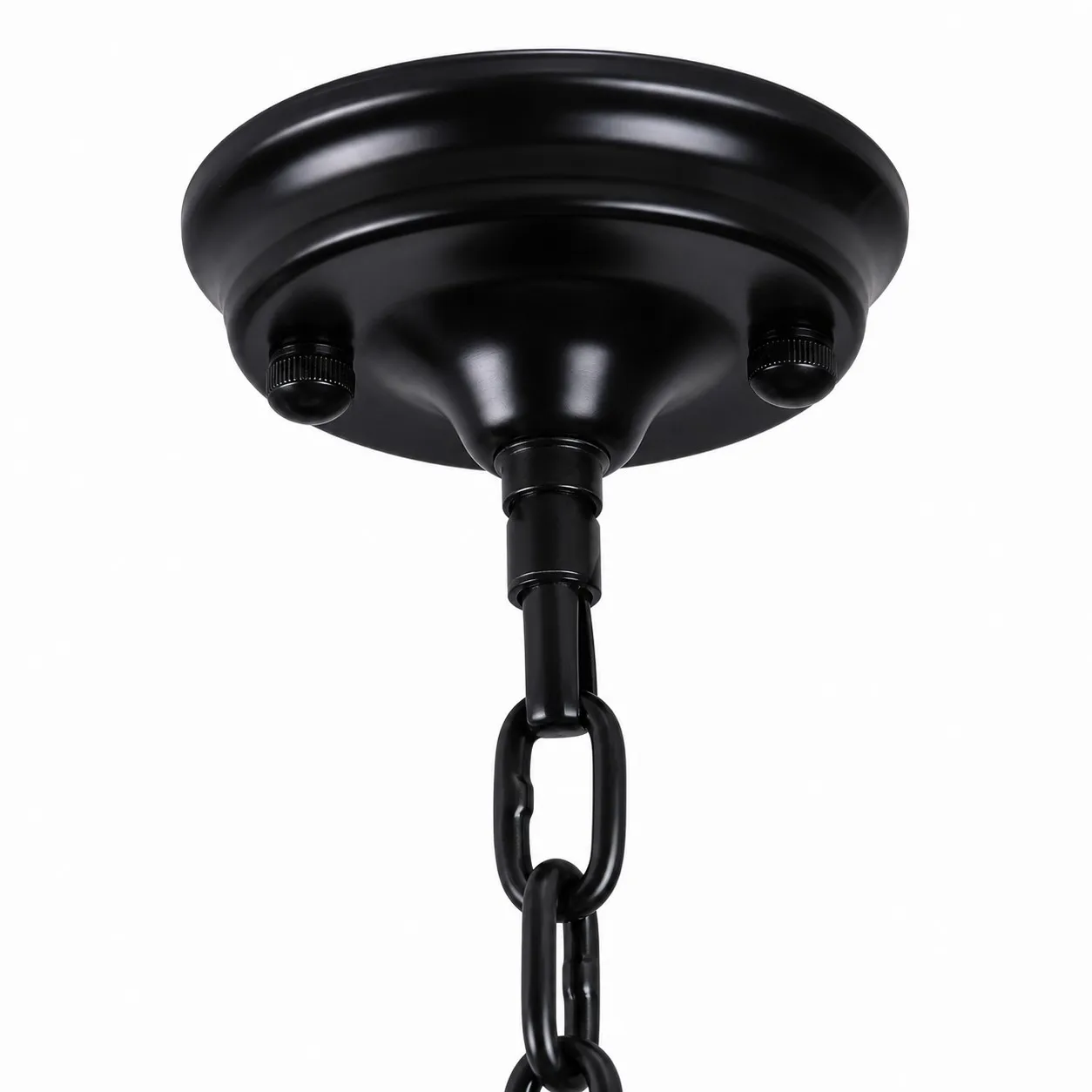 Close view of the round black ceiling canopy