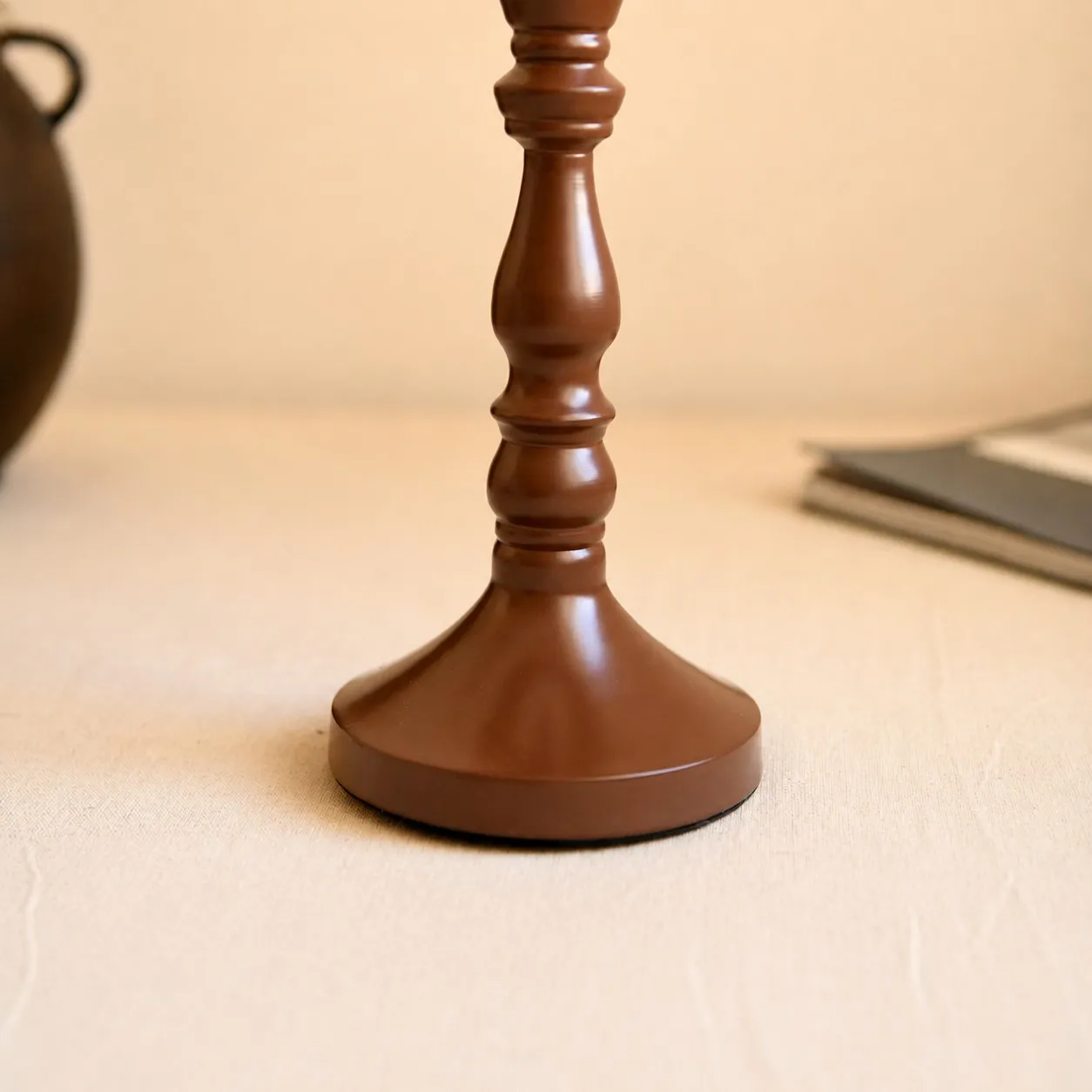 Brown painted table lamp base detail
