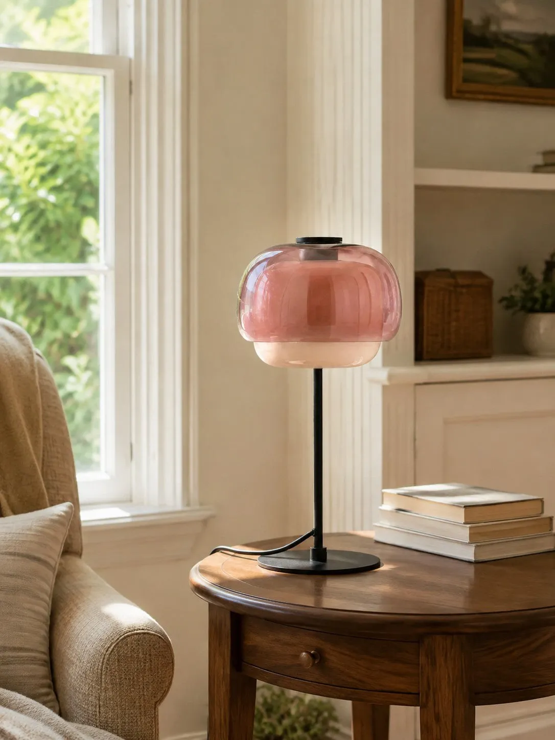 Clinco Mid Century Modern Glass Mushroom Table Lamp – Double Layer Glass Table Lamp for Nightstands and Sideboards 8