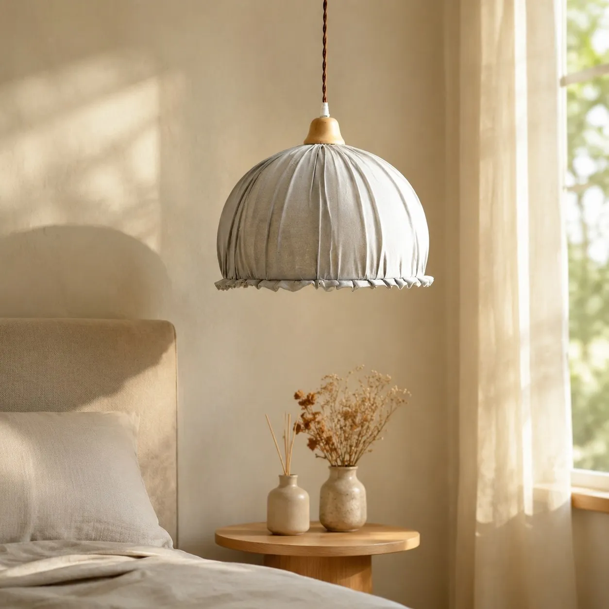 Ruched pendant light shade detail view