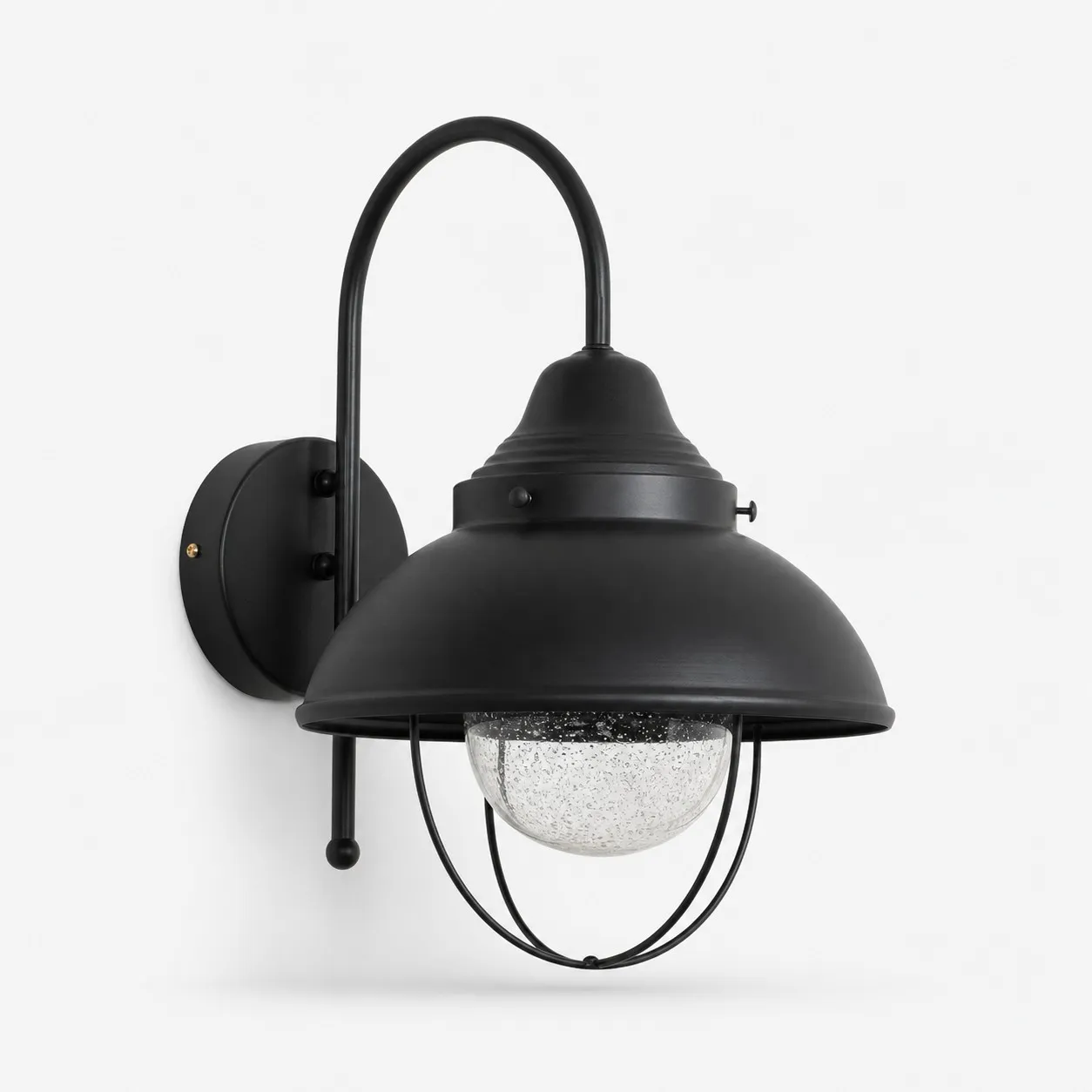 Complete vintage black seeded-glass wall lamp