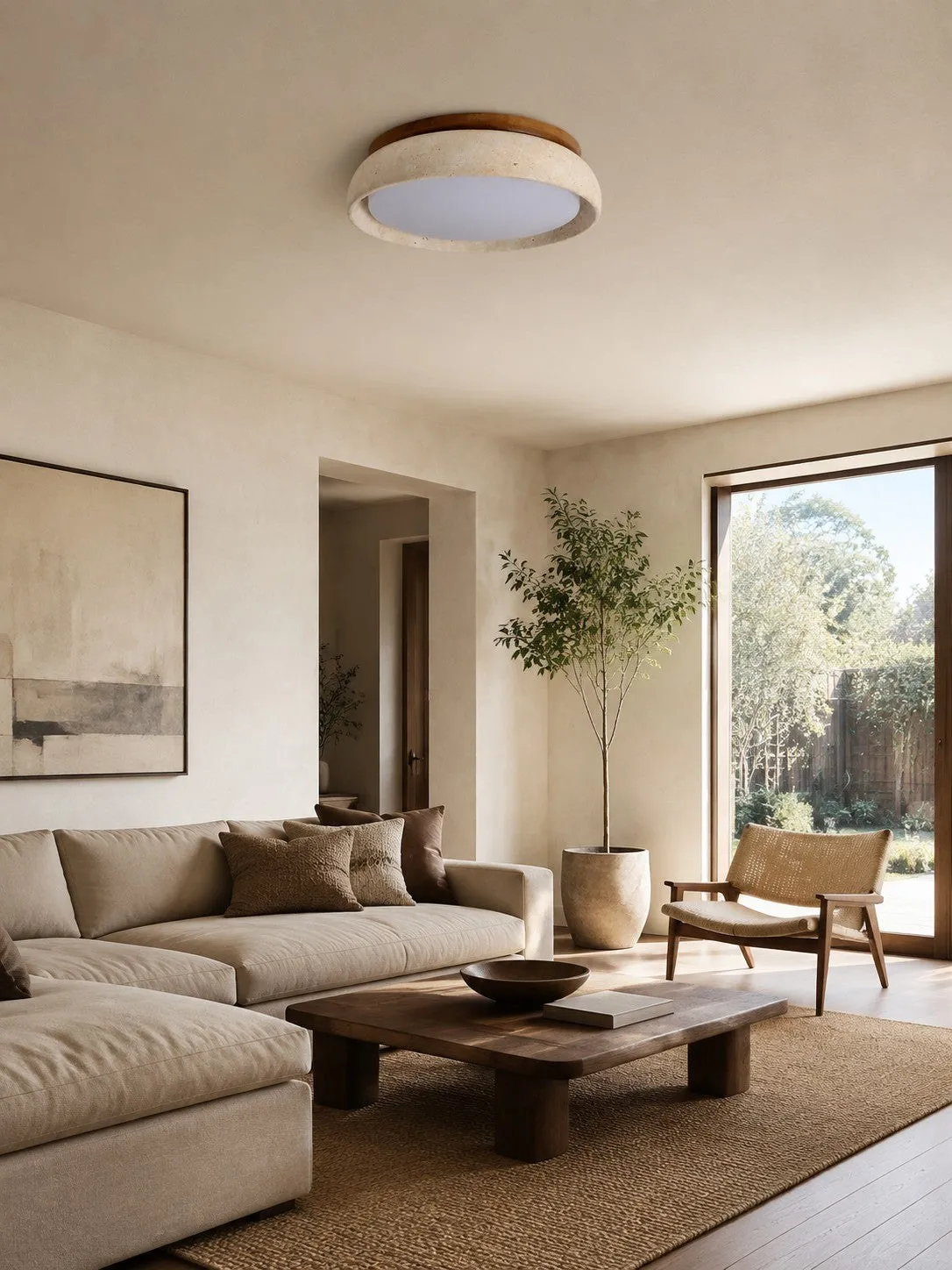 Travira Sculptural Travertine Ceiling Fixture - Soft Ambient Light for Bedroom Living Room or Entryway 8