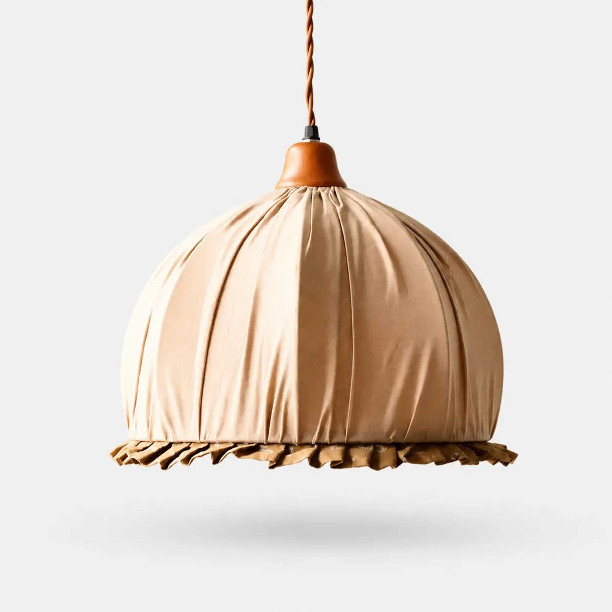 Autumn brown ruched fabric pendant light shade