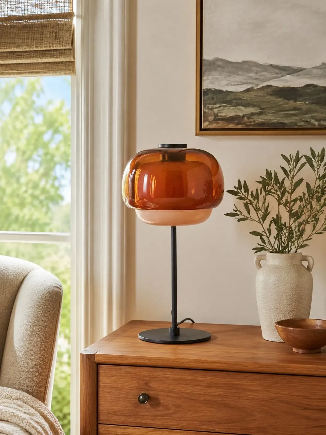 Clinco Mid Century Modern Glass Mushroom Table Lamp – Double Layer Glass Table Lamp for Nightstands and Sideboards 22