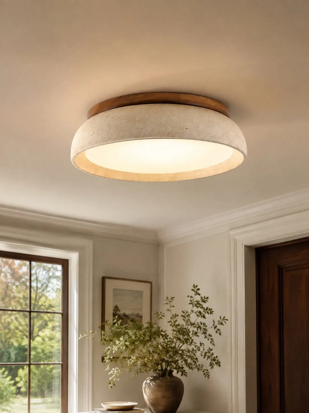 Travira Sculptural Travertine Ceiling Fixture - Soft Ambient Light for Bedroom Living Room or Entryway 9