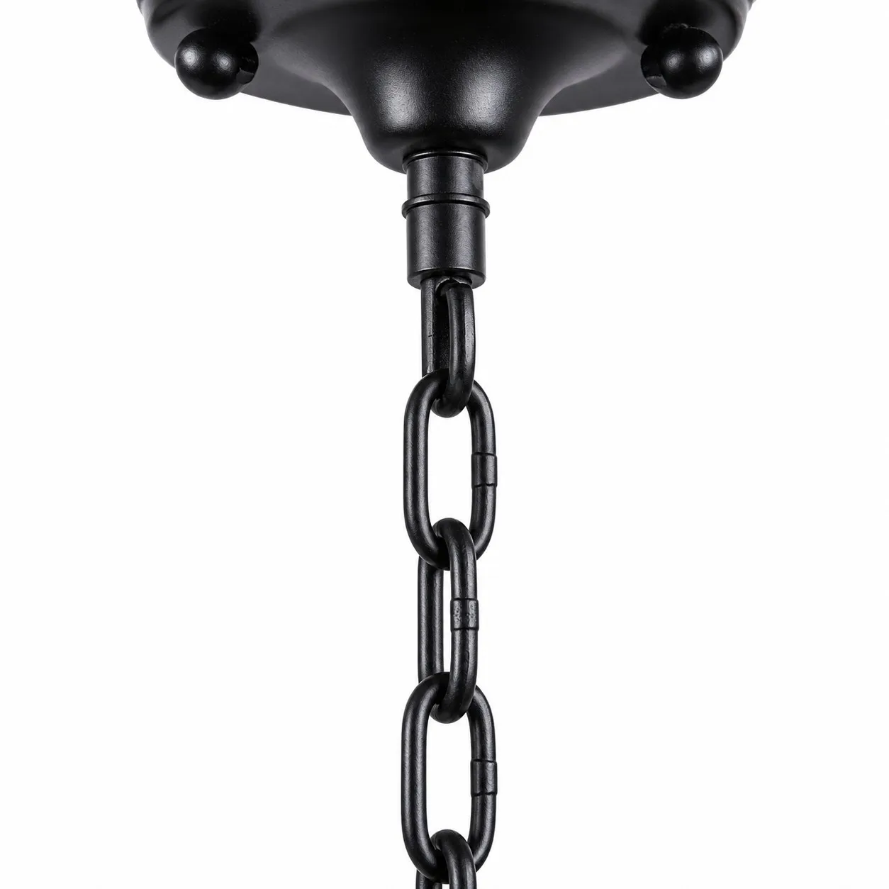 Close view of the black hanging chain and top connector