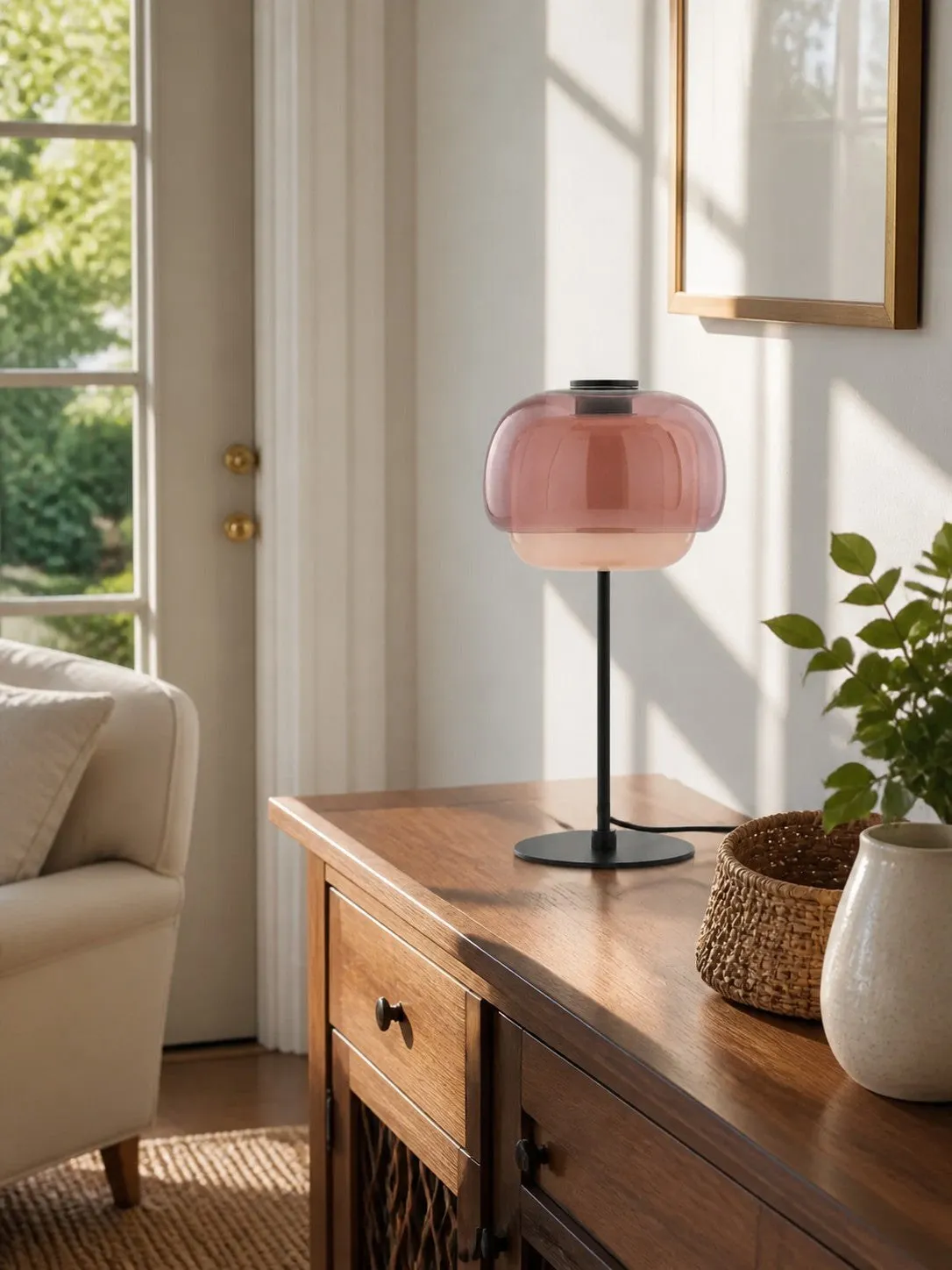 Clinco Mid Century Modern Glass Mushroom Table Lamp – Double Layer Glass Table Lamp for Nightstands and Sideboards 5