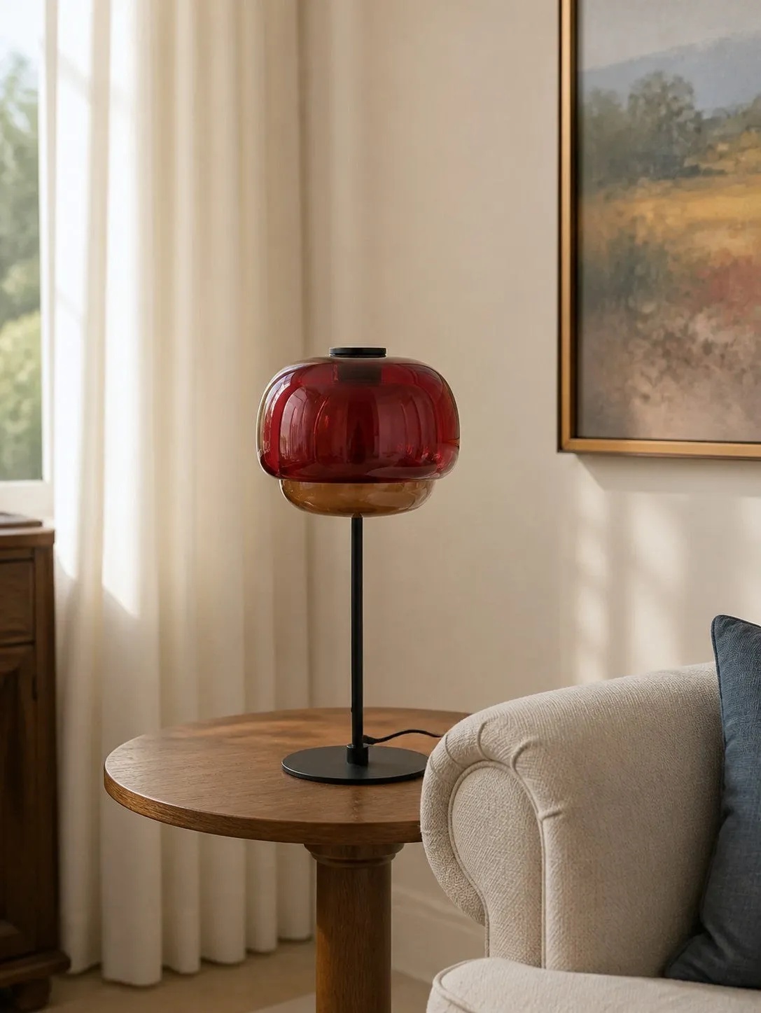 Clinco Mid Century Modern Glass Mushroom Table Lamp – Double Layer Glass Table Lamp for Nightstands and Sideboards 20