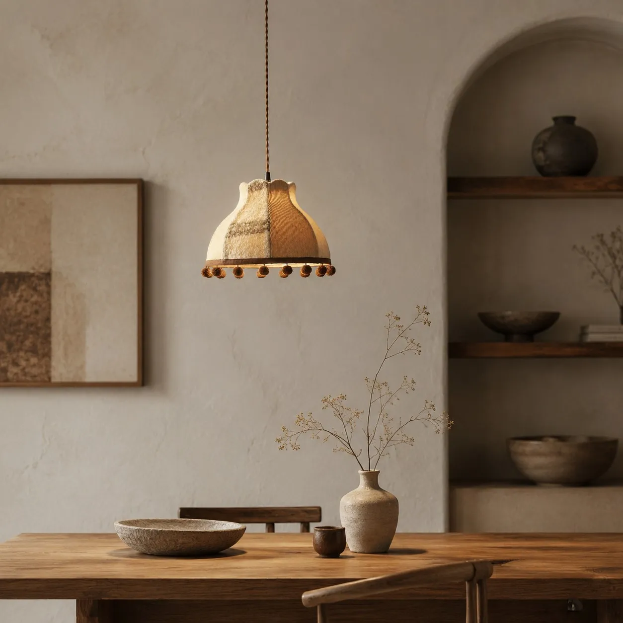 Coffee Green Patchwork pendant above a dining table