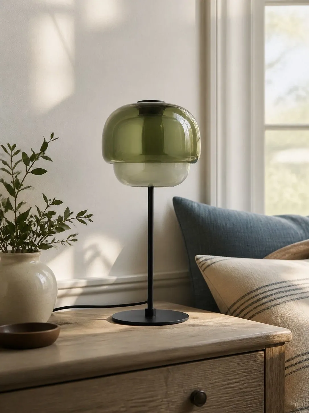 Clinco Mid Century Modern Glass Mushroom Table Lamp – Double Layer Glass Table Lamp for Nightstands and Sideboards 12