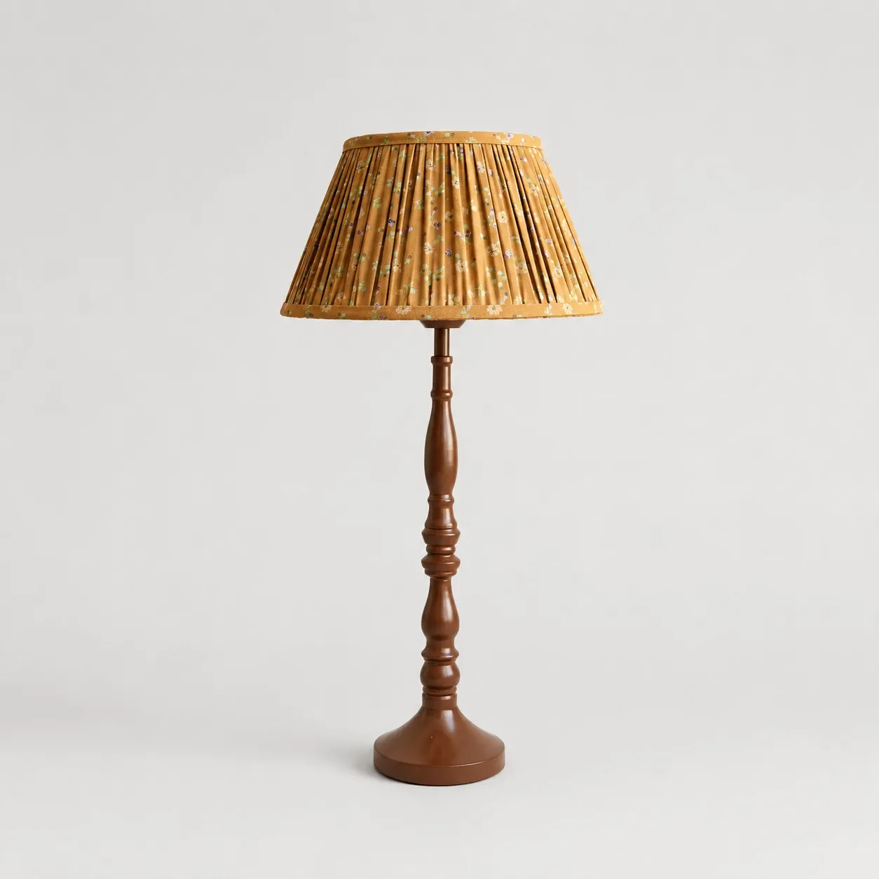 Gray orange floral pleated shade table lamp