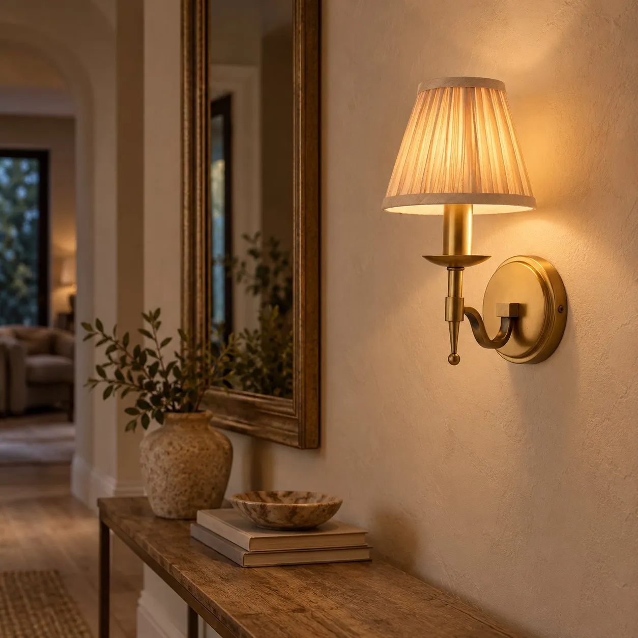 Tela Timeless Transitional Wall Lamp with Fabric Shade for Bedroom Dining Room