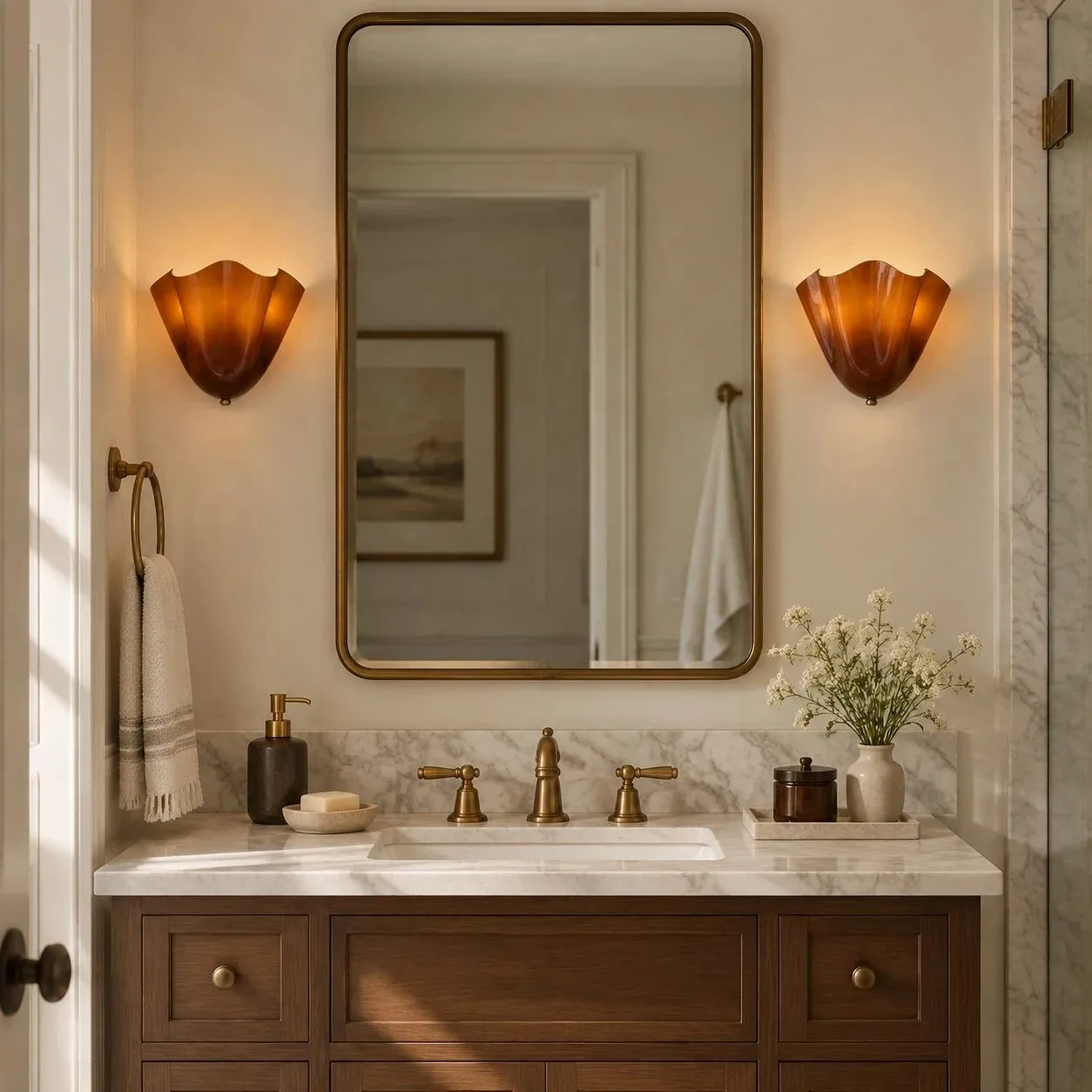 Velora Hand Blown Glass and Ceramic Shell Wall Sconce for Bedroom and Living Room