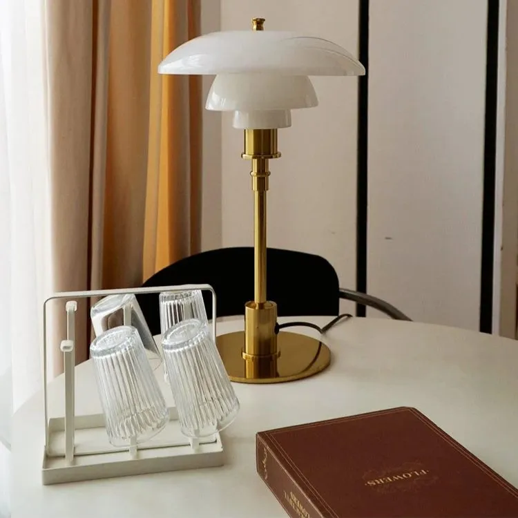 Three-Tier Glass Table Lamp for Nightstand and Living Room, Metal Base, 28 cm / 11 in