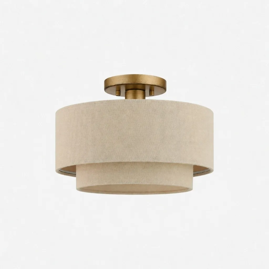 Plafonnier Lumeris en lin naturel et laiton antique