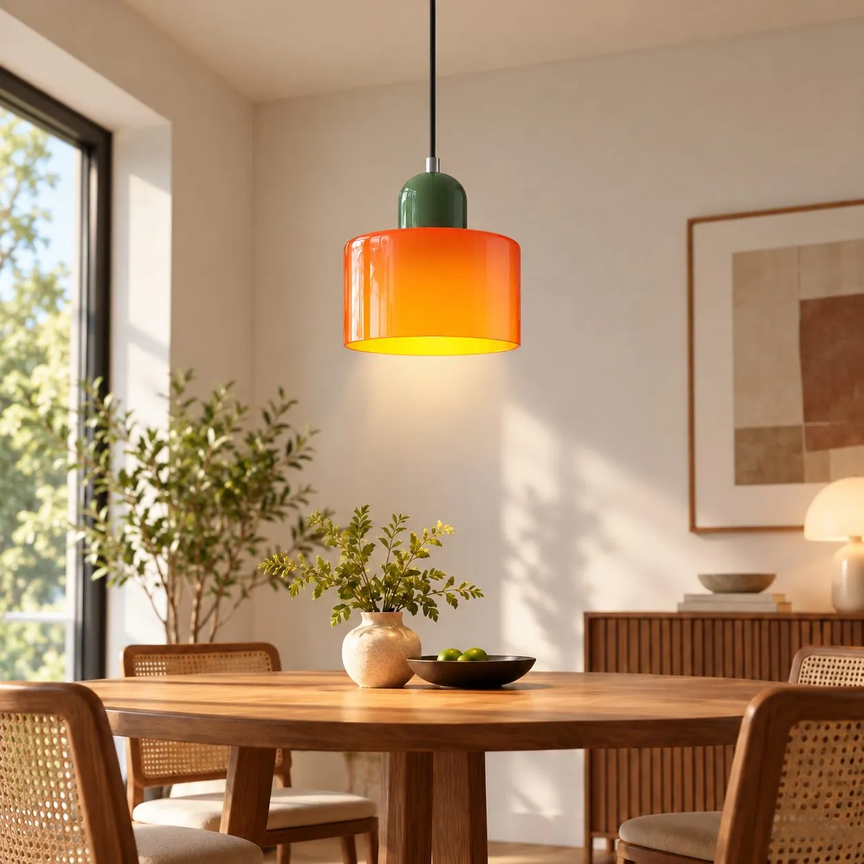 Abat-jour orange · pied vert