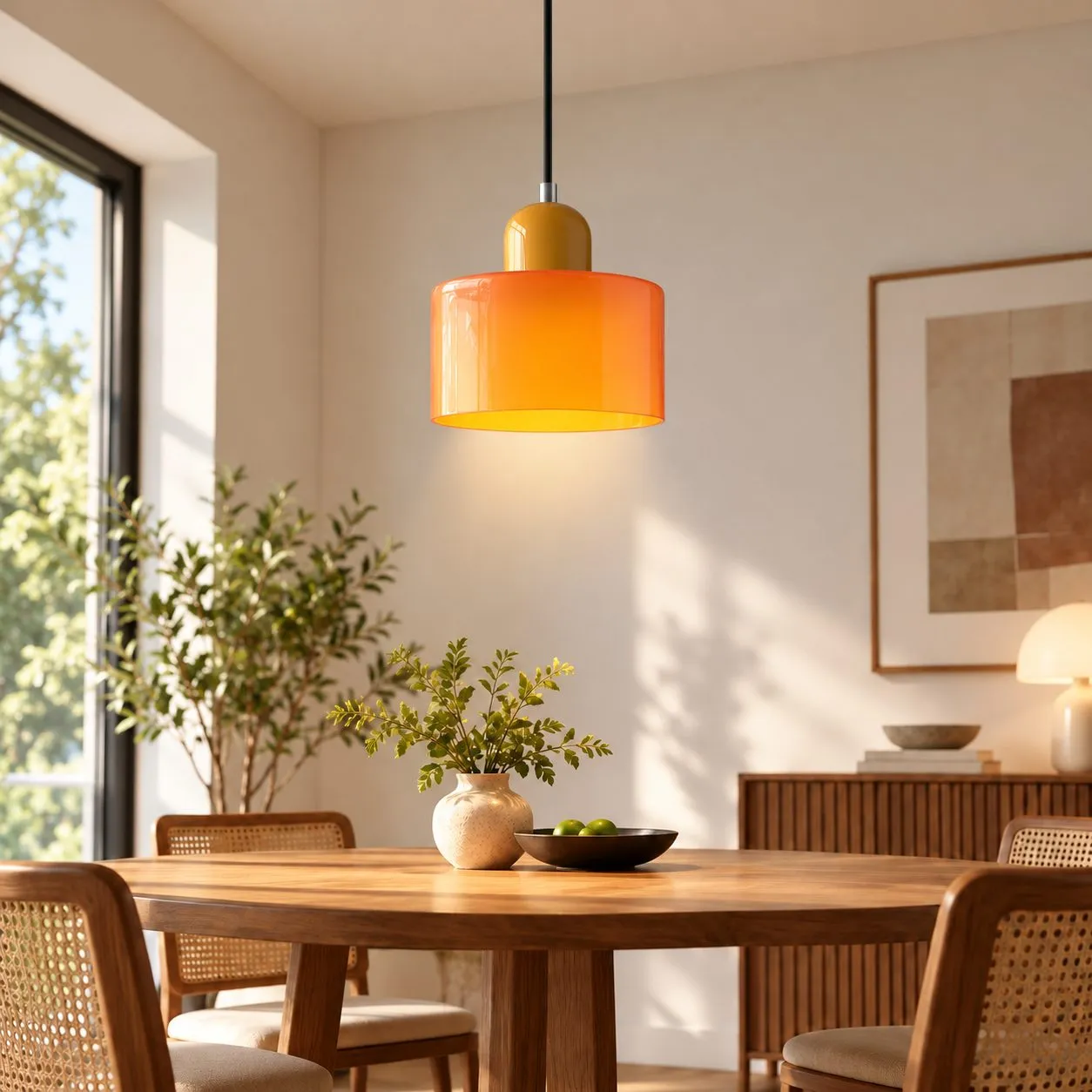Abat-jour orange · pied jaune